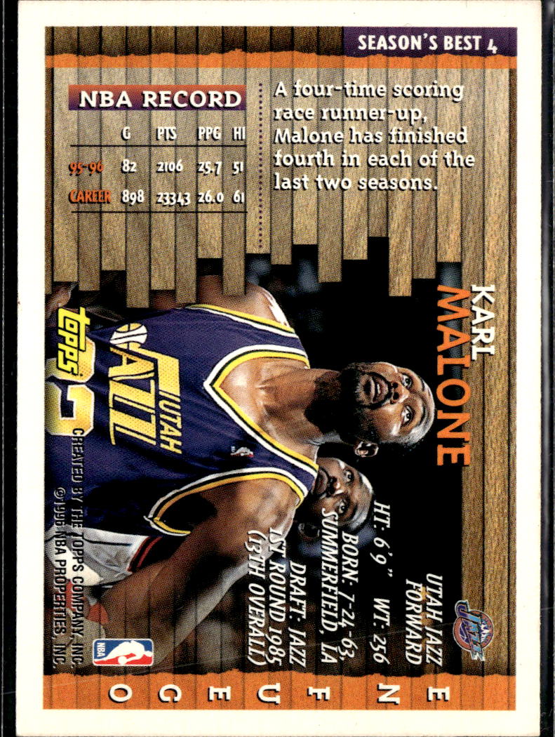 Karl Malone 1996 Topps Season's Best En Fuego Utah Jazz