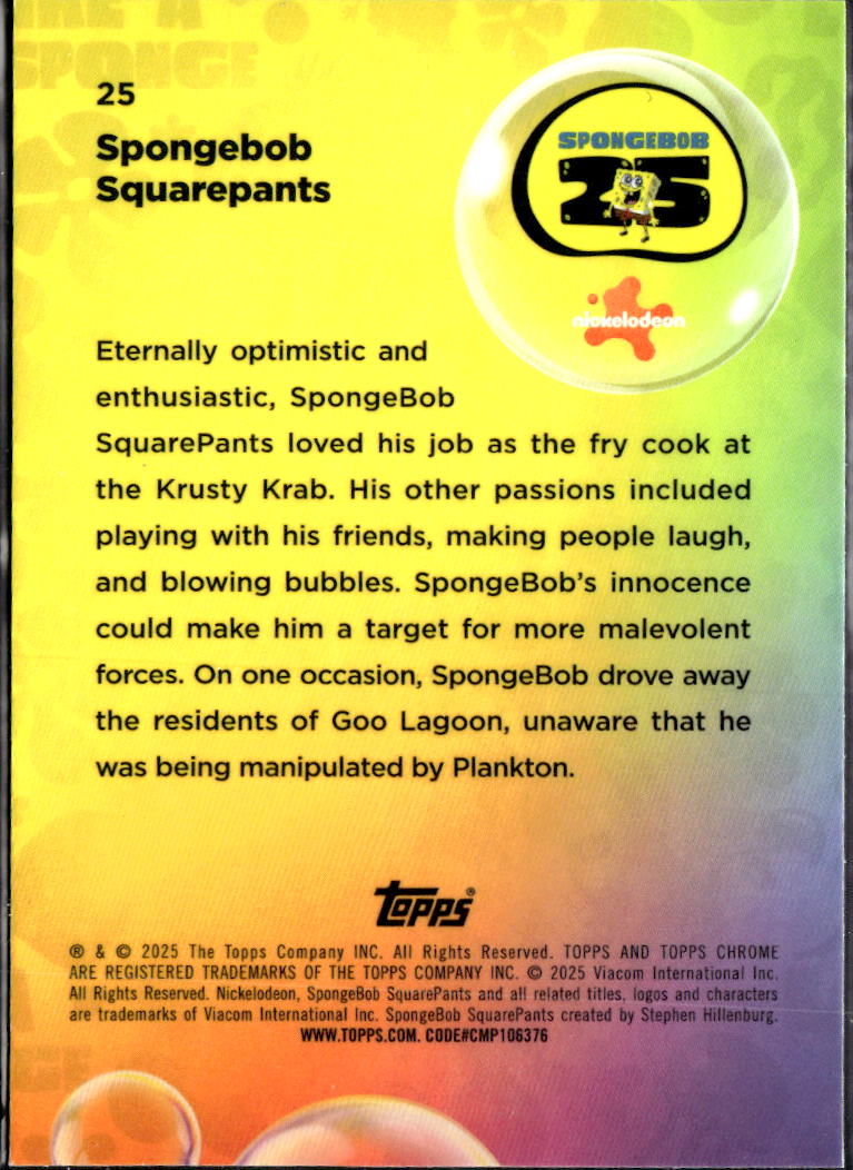 SpongeBob SquarePants 2025 Topps Chrome Card #25