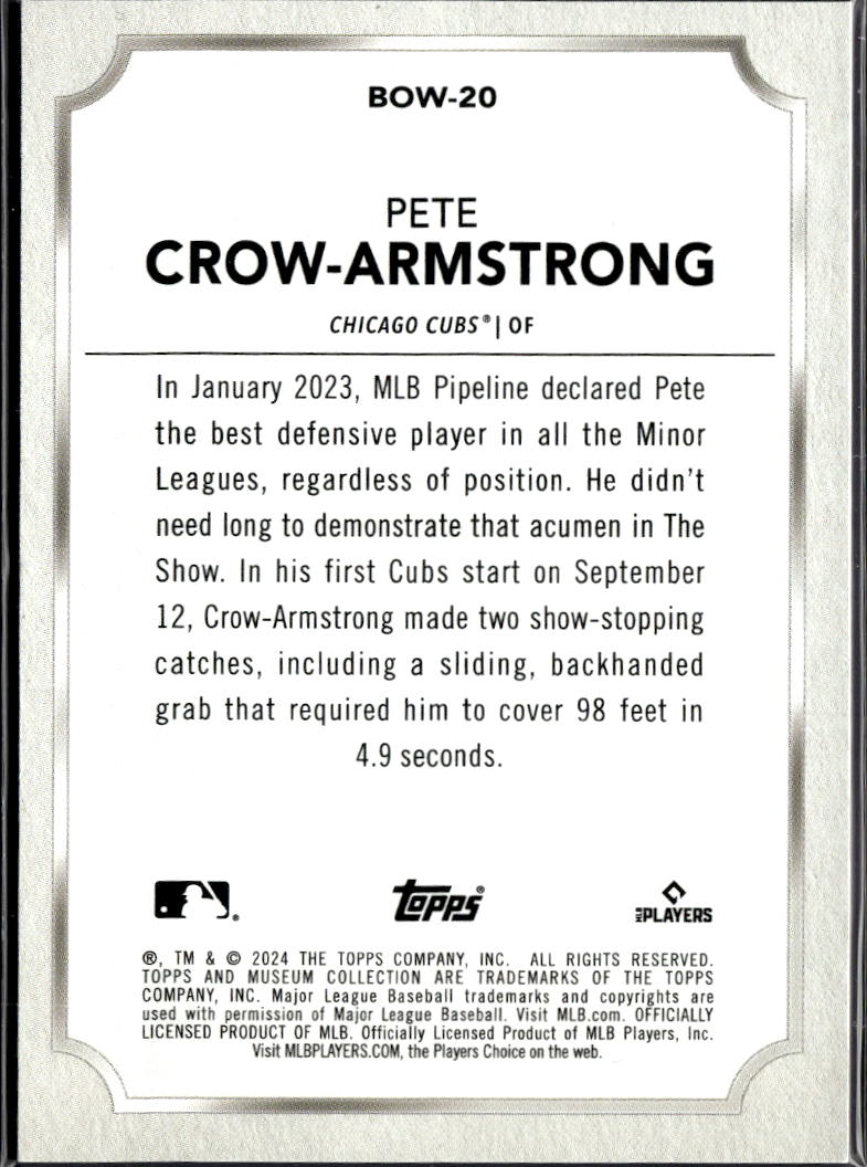 Pete Crow-Armstrong 2024 Topps Museum Body of Work Rookie RC #Bow20 Chicago Cubs