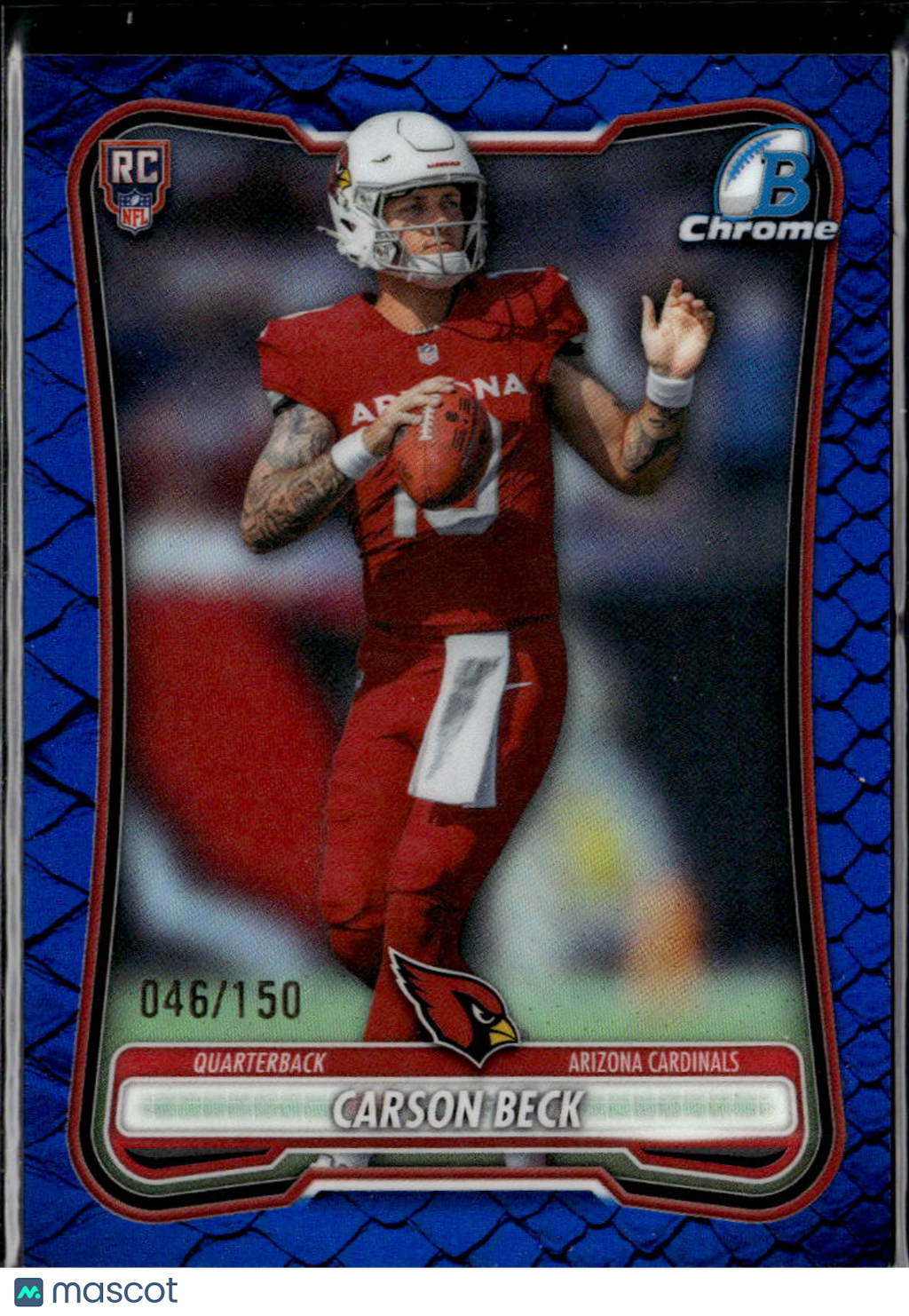 Carson Beck 2026 Bowman Chrome Blue Reptilian Rookie RC 46/150 Arizona Cardinals