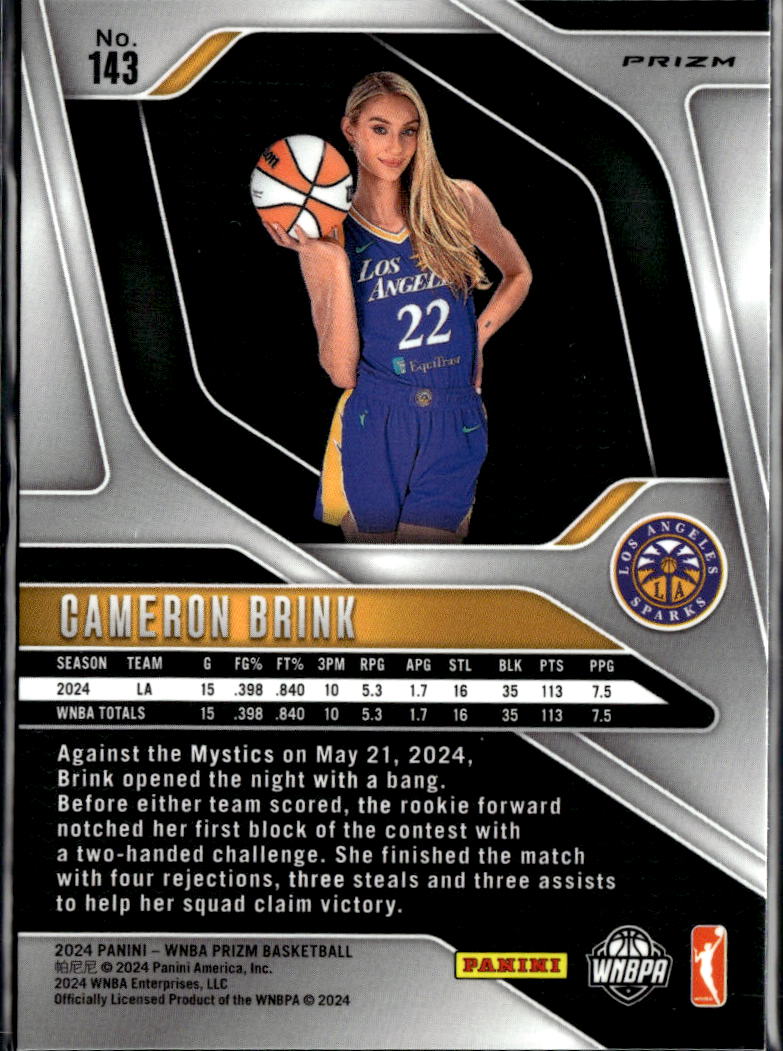 Cameron Brink 2024 Prizm Silver Prizm Rookie RC #143 Los Angeles Sparks