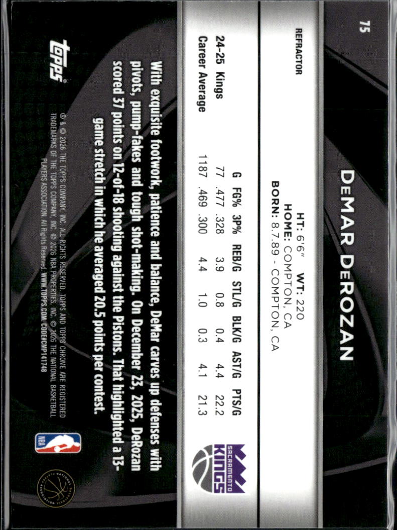 DeMar DeRozan 2026 Topps Chrome Black Refractor /299 Sacramento Kings