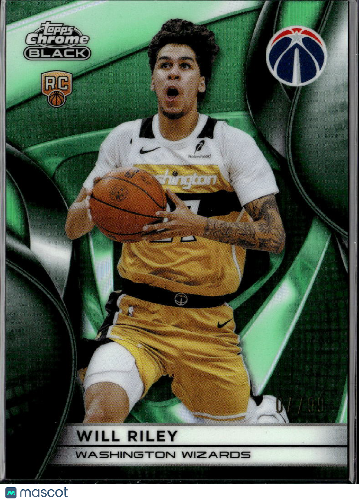 Will Riley 2026 Topps Chrome Black RC Green Refractor 7/99 Washington Wizards