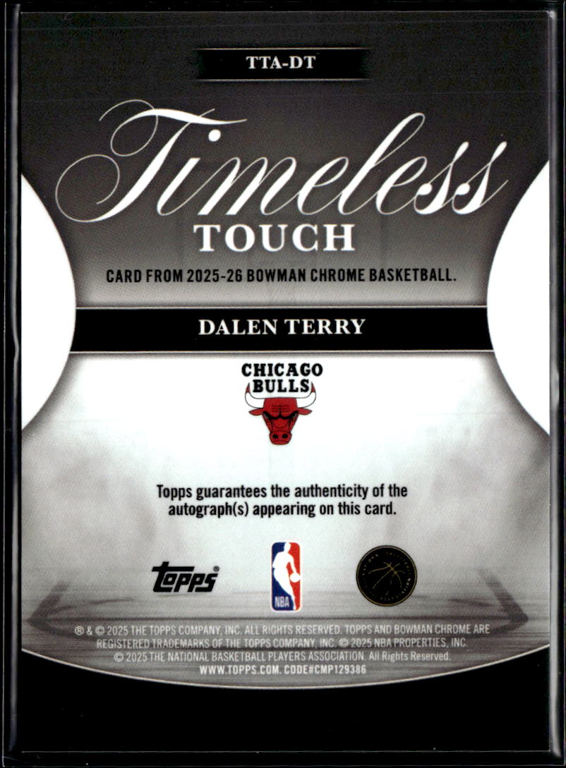 Dalen Terry 2025 Bowman Chrome Auto Autograph Chicago Bulls