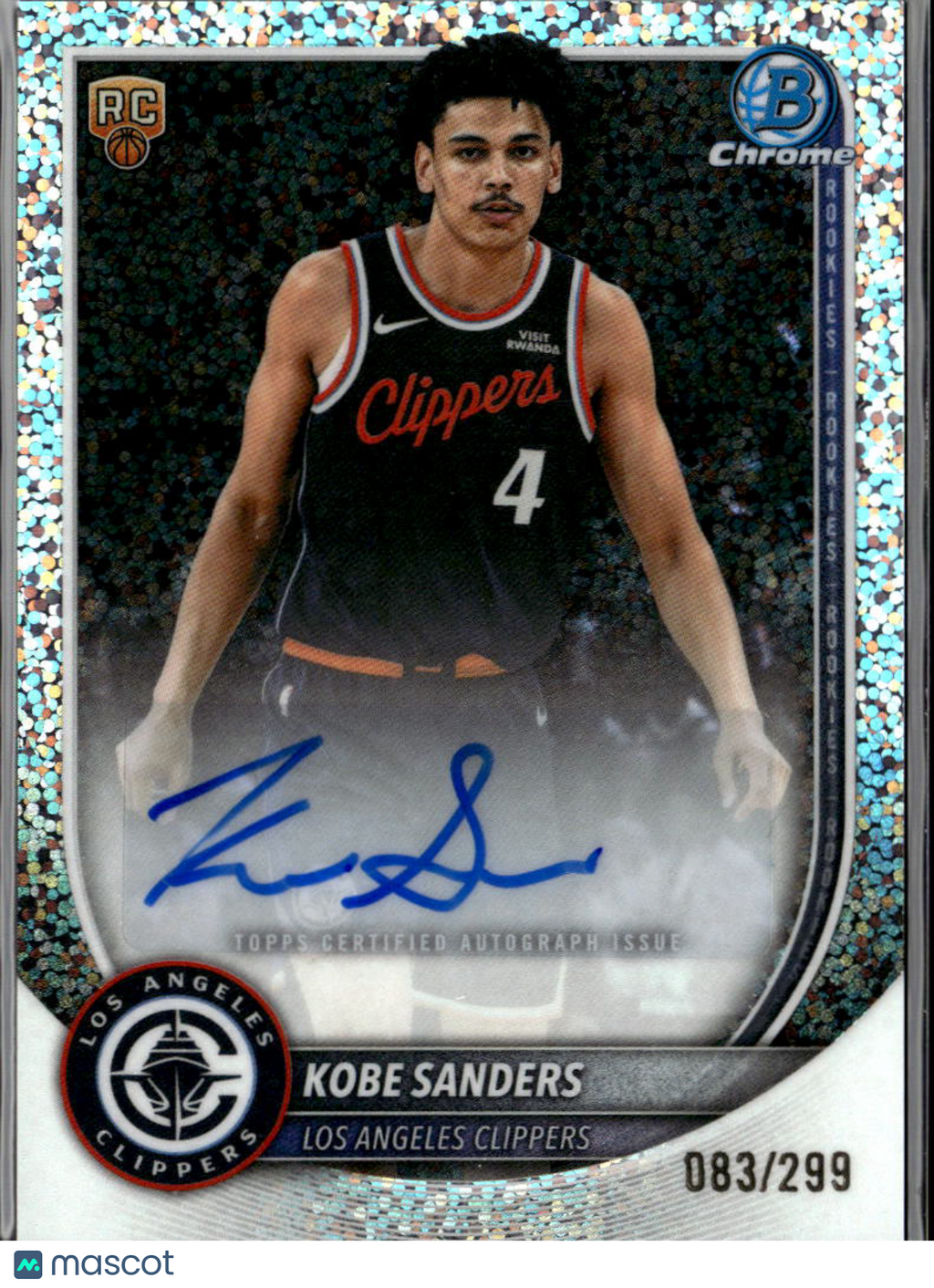 Kobe Sanders 2025 Bowman Chrome Auto Autograph RC 83/299 Los Angeles Clippers