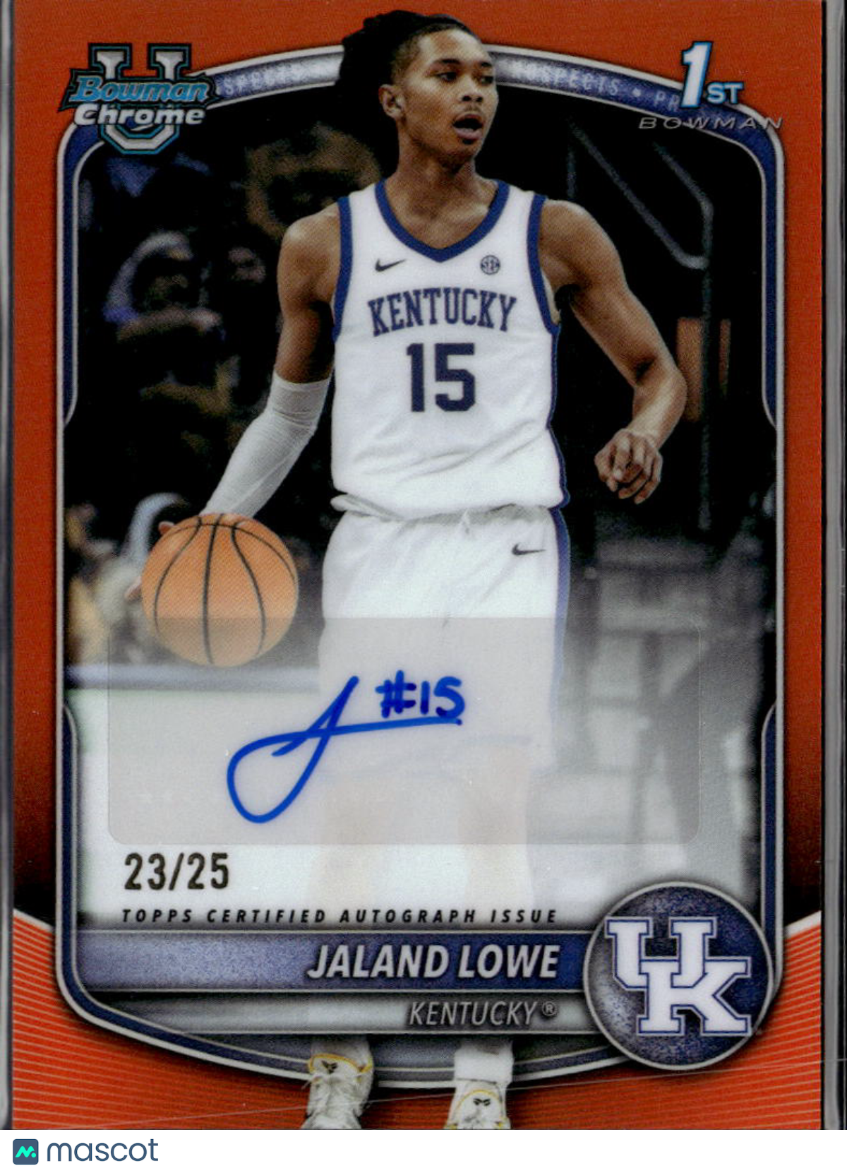 Jaland Lowe 2025 Bowman Chrome 1st Auto Autograph Orange 23/25 Kentucky Wildcats