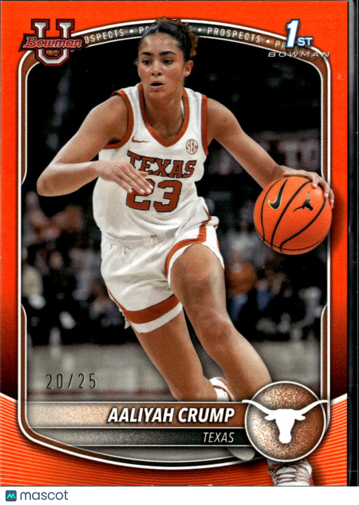 Aaliyah Crump 2025 Bowman 1st Orange Rookie RC 20/25 Texas Longhorns