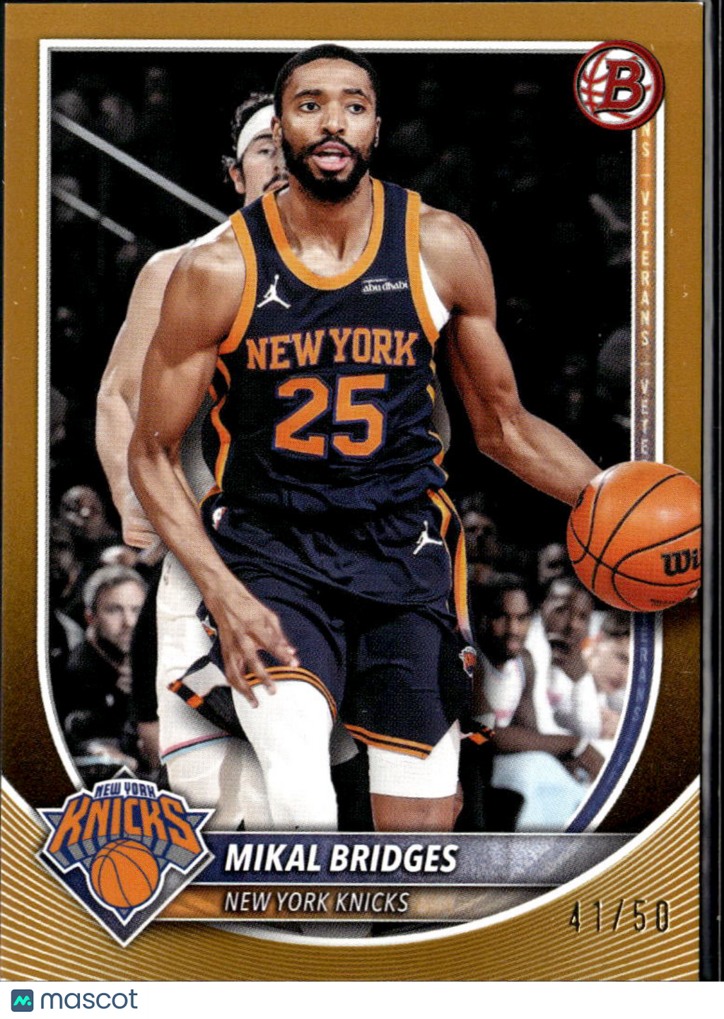 Mikal Bridges 2025 Bowman GOLD Parallel 41/50 New York Knicks