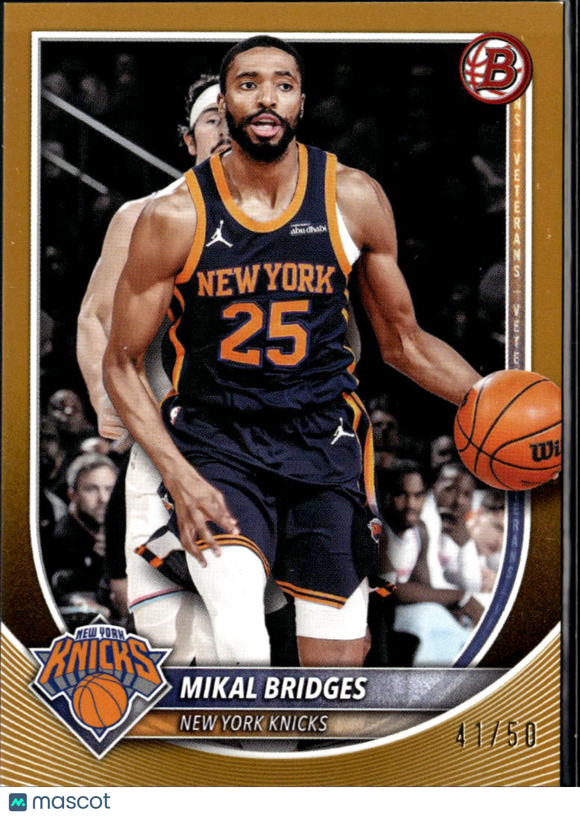 Mikal Bridges 2025 Bowman GOLD Parallel 41/50 New York Knicks