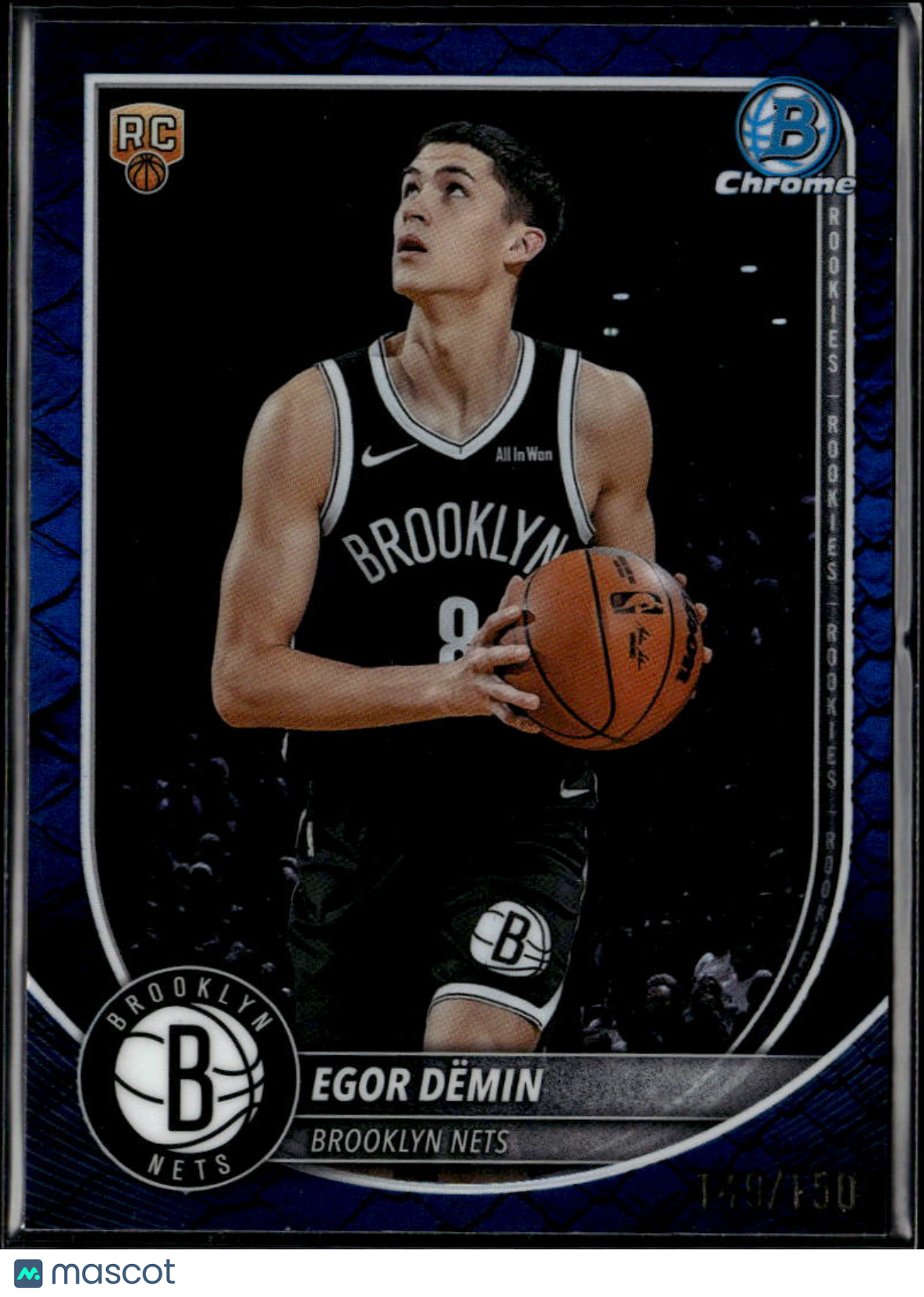 Egor Dëmin 2025 Bowman Chrome Blue Reptilian RC Rookie 149/150 Brooklyn Nets