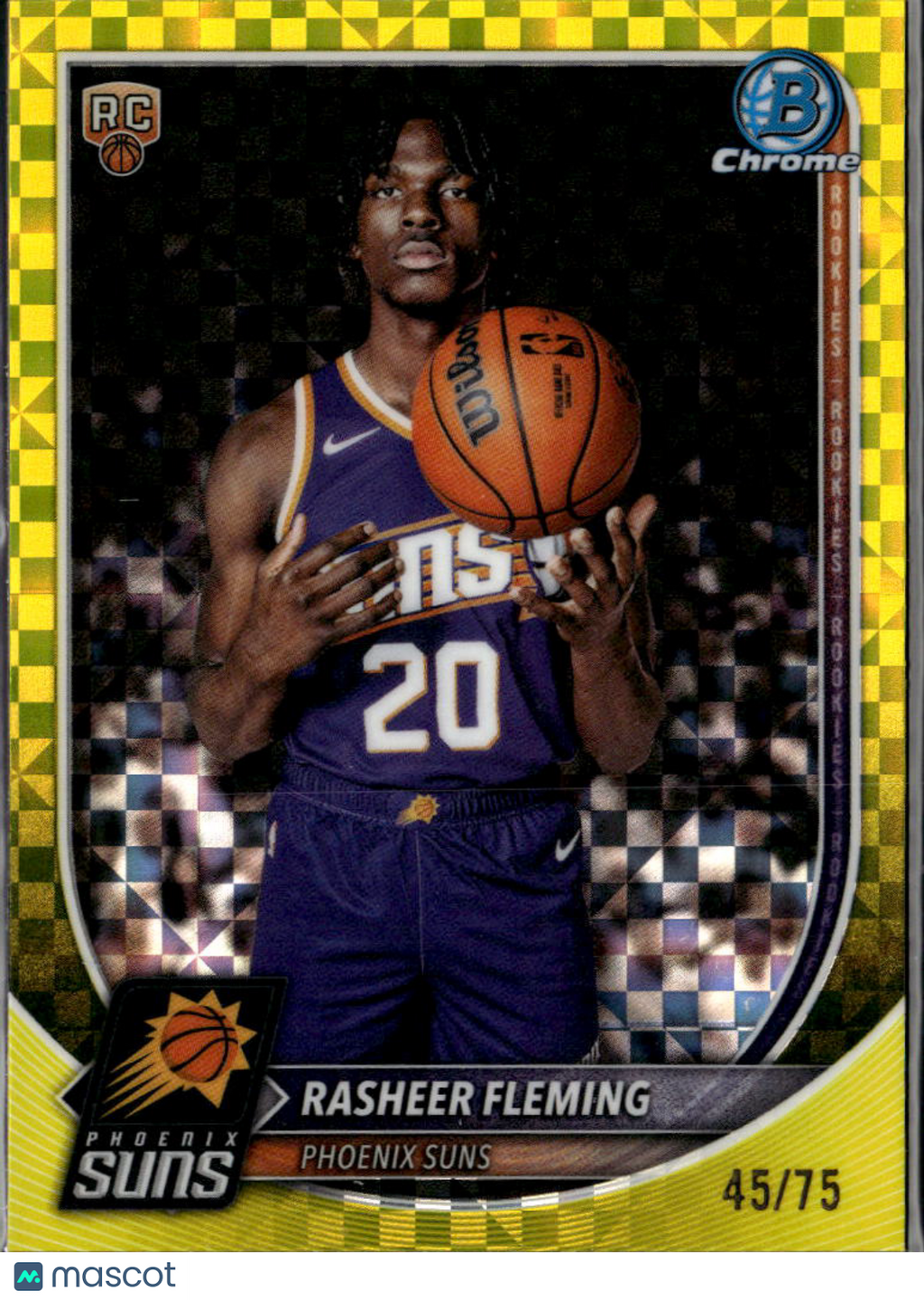 Rasheer Fleming 2025 Bowman Chrome Yellow Refractor RC 45/75 Phoenix Suns