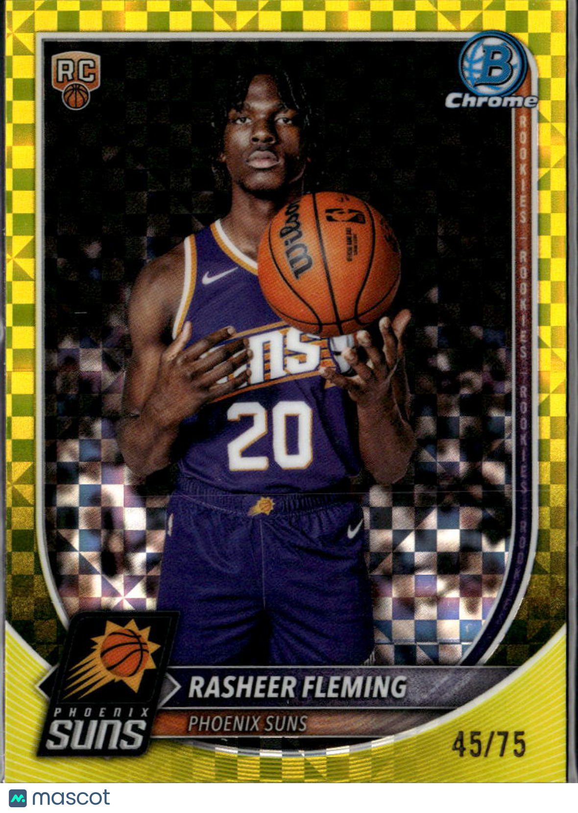 Rasheer Fleming 2025 Bowman Chrome Yellow Refractor RC 45/75 Phoenix Suns