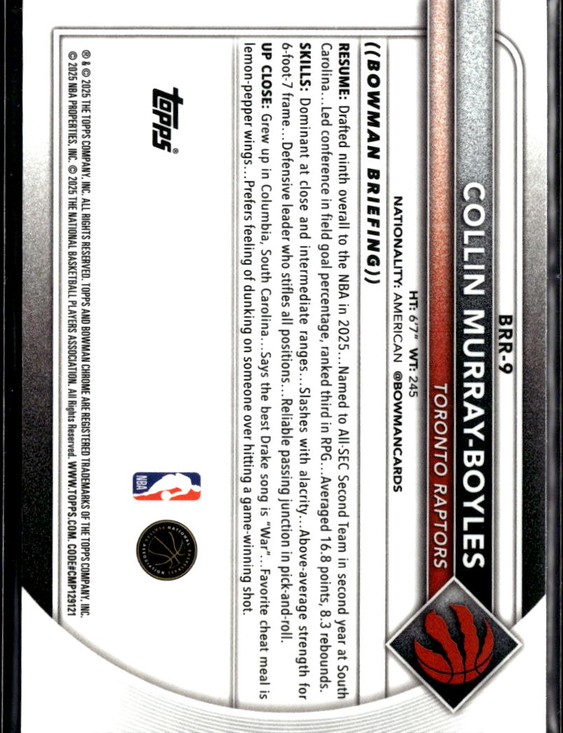 Collin Murray-Boyles 2025 Bowman Chrome RED Rookie RC Toronto Raptors