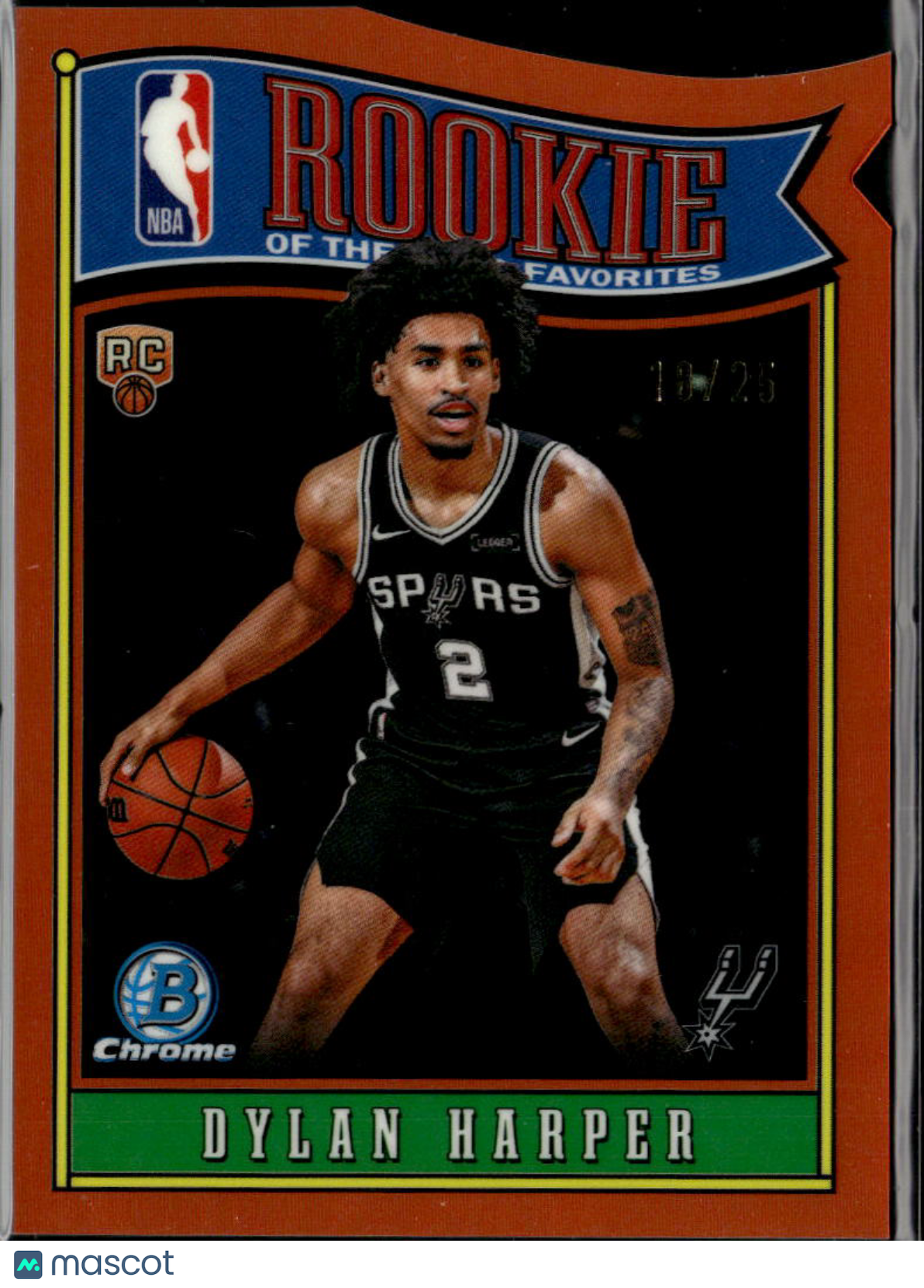 Dylan Harper 2025 Bowman Chrome Rookie of the Year Favorites Orange 18/25 Spurs