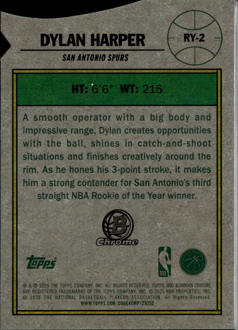 Dylan Harper 2025 Bowman Chrome Rookie of the Year Favorites Orange 18/25 Spurs