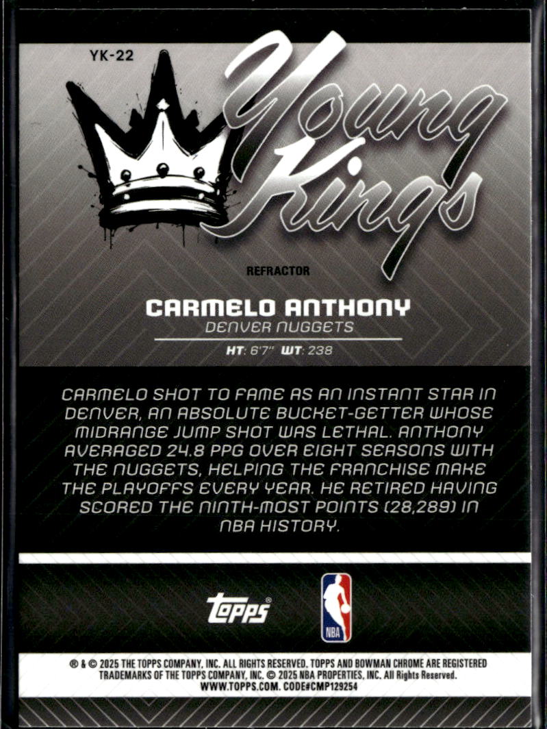 Carmelo Anthony 2025 Bowman Chrome Young Kings Refractor Denver Nuggets