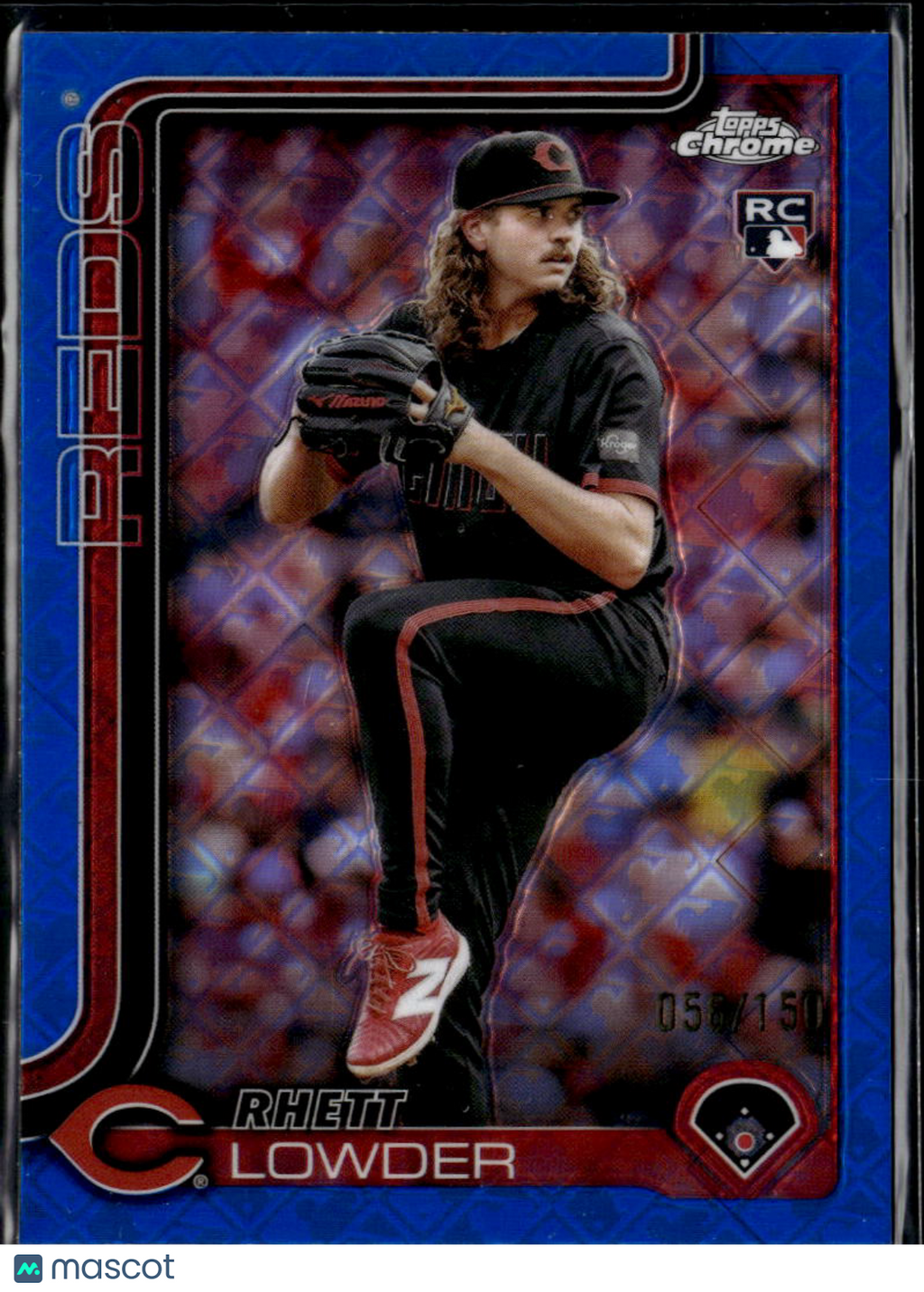 Rhett Lowder 2025 Topps Chrome RC Blue Logofractor 56/150 Cincinnati Reds