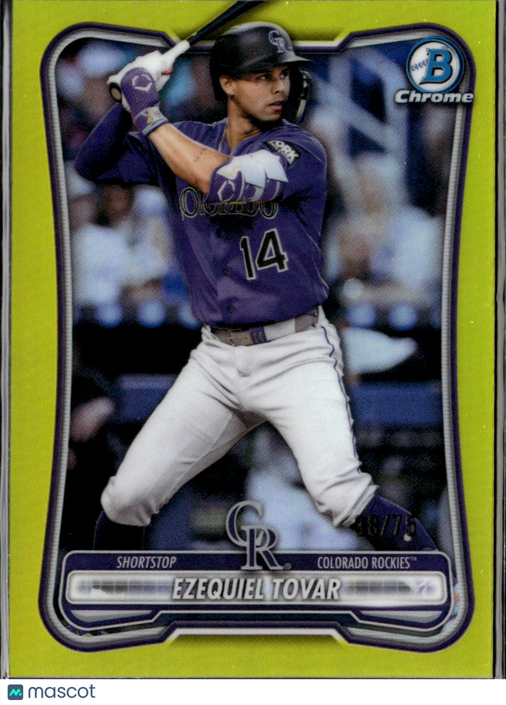 Ezequiel Tovar 2026 Bowman Chrome Yellow Refractor 38/75 Colorado Rockies