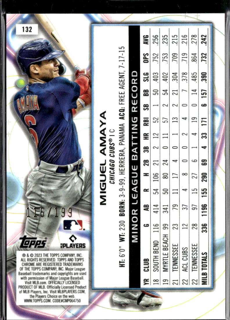 Miguel Amaya 2023 Topps Chrome Cosmic RC Aqua Refractor /199 Chicago Cubs