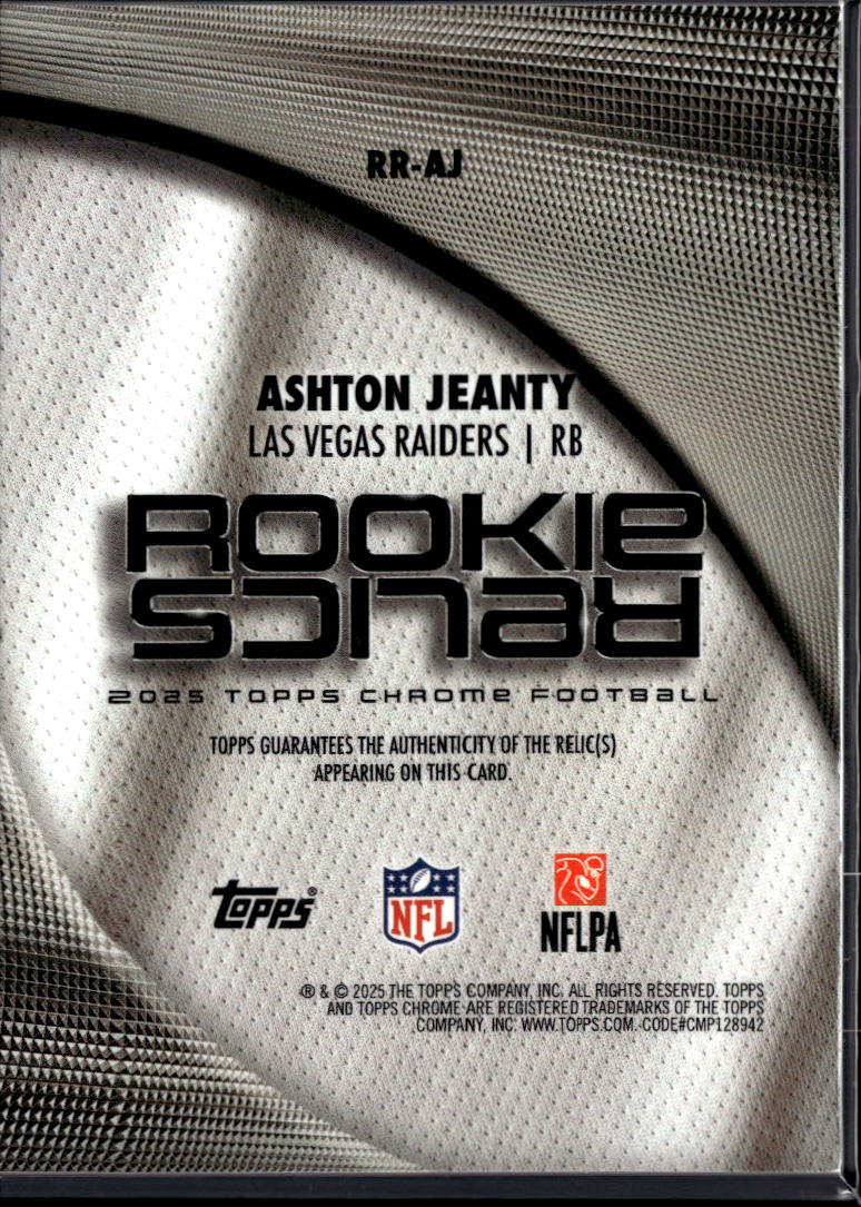 Ashton Jeanty 2025 Topps Chrome Jersey Patch RC Las Vegas Raiders