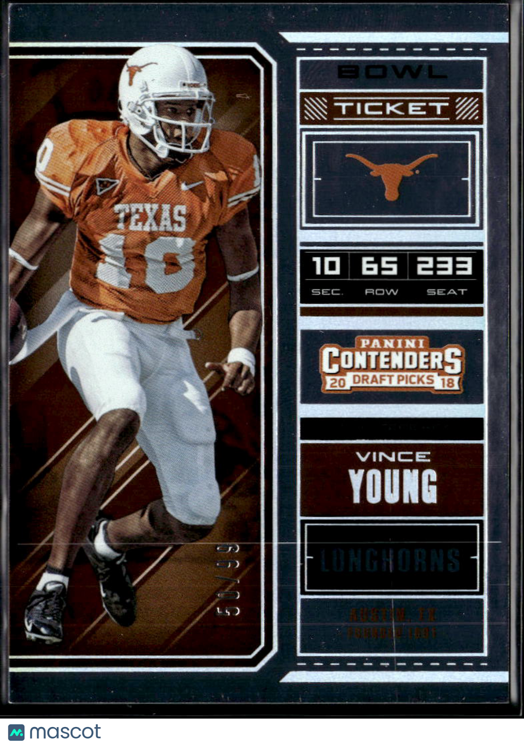 Vince Young 2018 Contenders Bowl Ticket 50/99 Texas Longhorns
