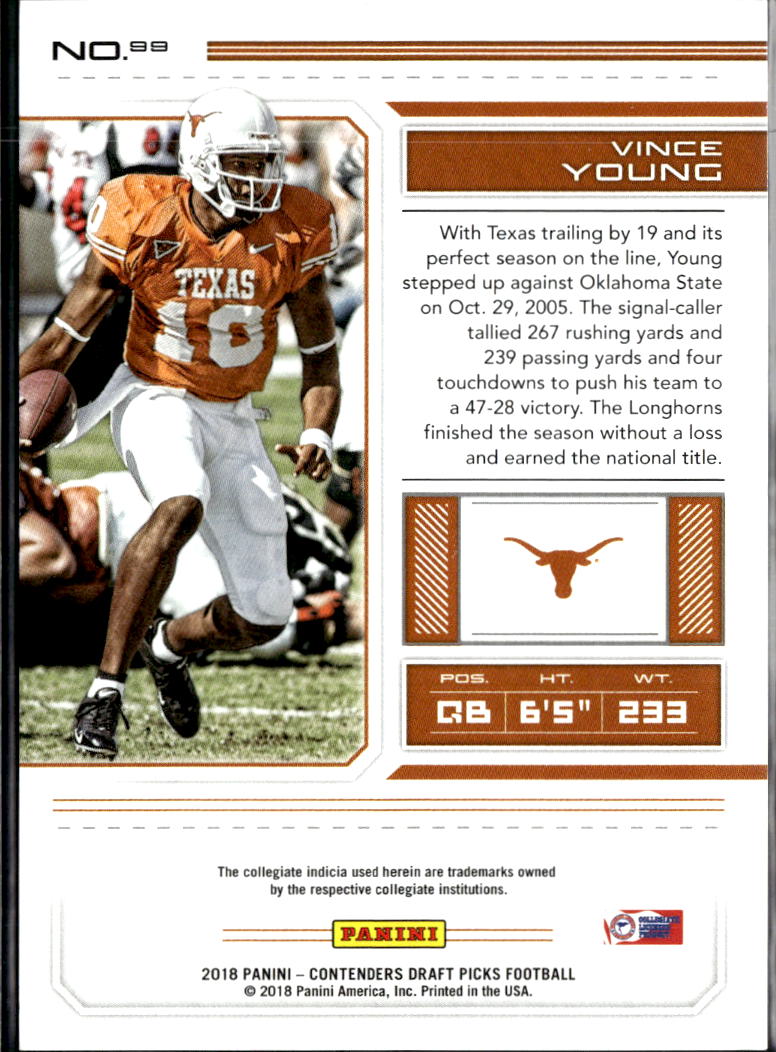 Vince Young 2018 Contenders Bowl Ticket 50/99 Texas Longhorns