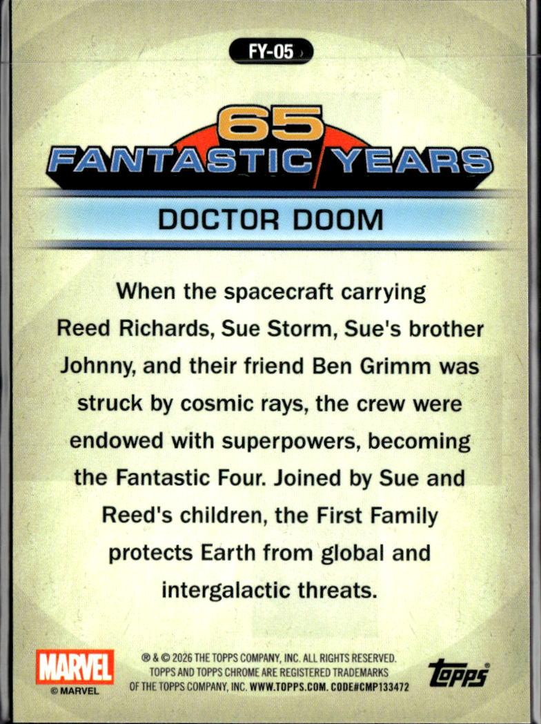 Doctor Doom 2026 Topps Chrome Marvel Fantastic Years SSP #FY-05