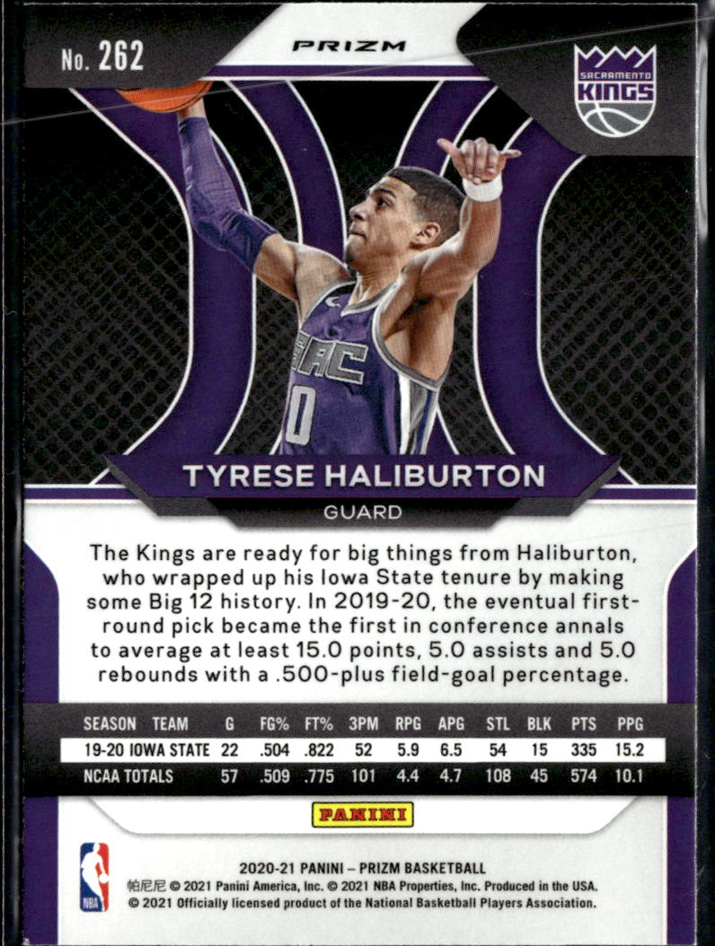 Tyrese Haliburton 2020-21 Prizm Silver Prizm Rookie RC Pacers Kings #262