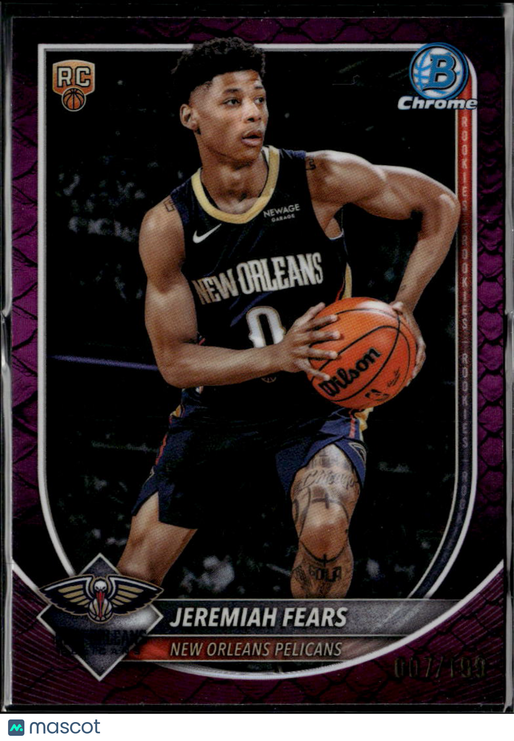 Jeremiah Fears 2025 Bowman Chrome Pink Reptilian RC 7/199 New Orleans Pelicans