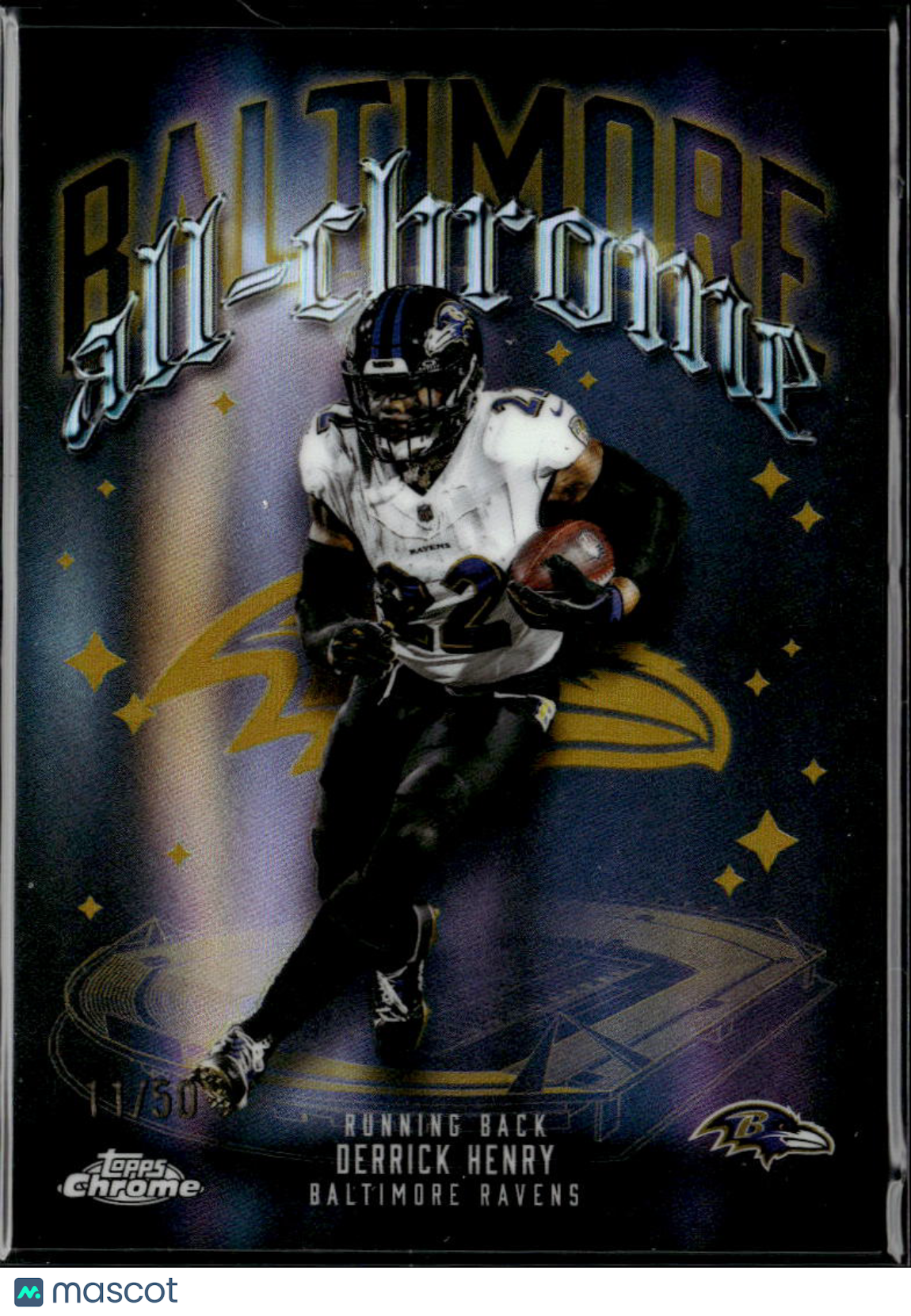 Derrick Henry 2025 Topps Chrome All-Chrome GOLD Refractor 11/50 Baltimore Ravens