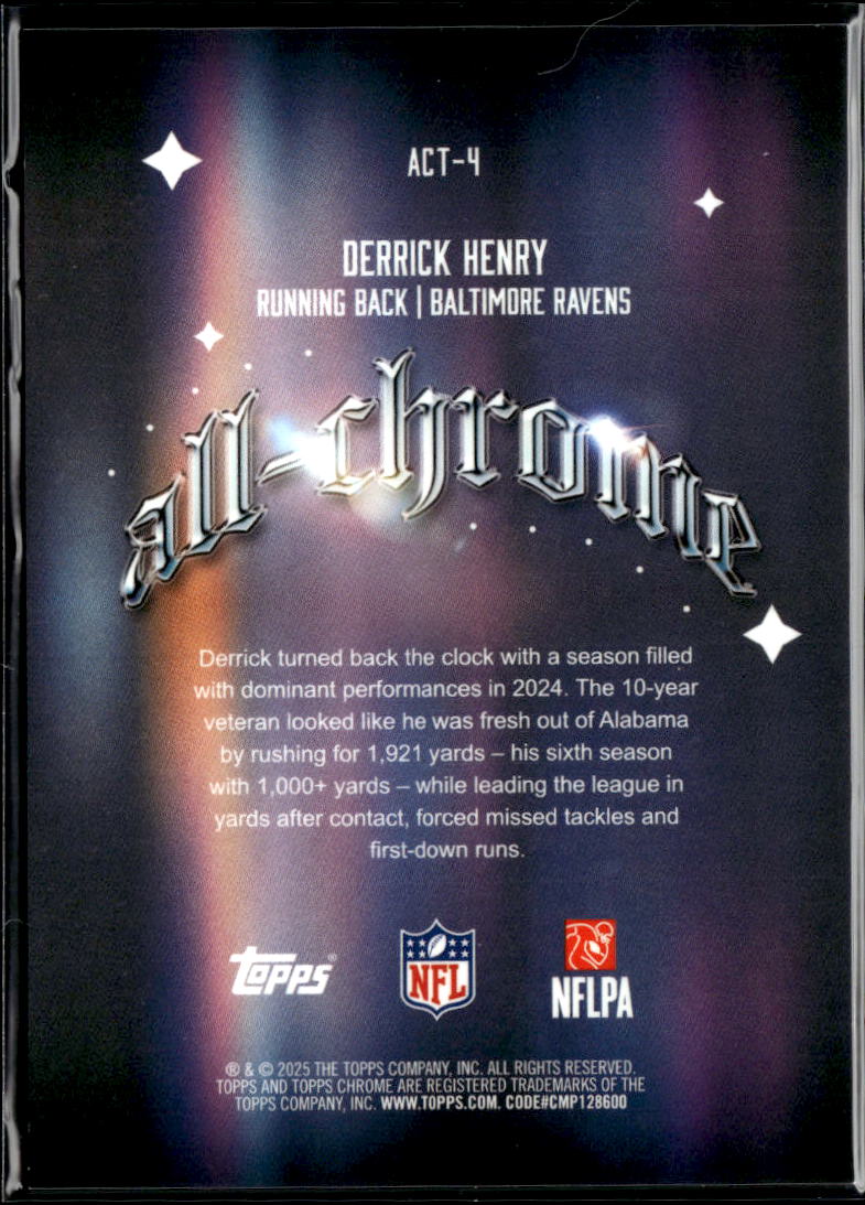 Derrick Henry 2025 Topps Chrome All-Chrome GOLD Refractor 11/50 Baltimore Ravens