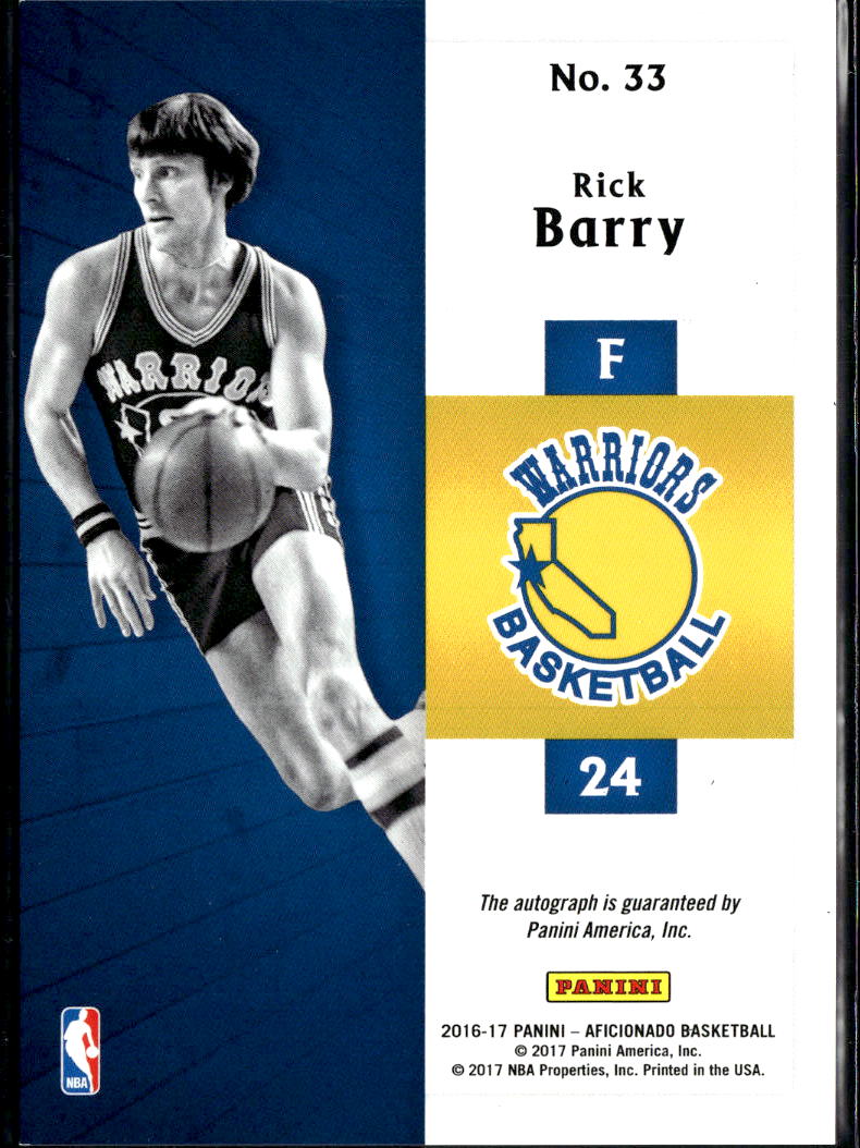 Rick Barry 2016-17 Aficionado Auto Autograph 46/49 Golden State Warriors