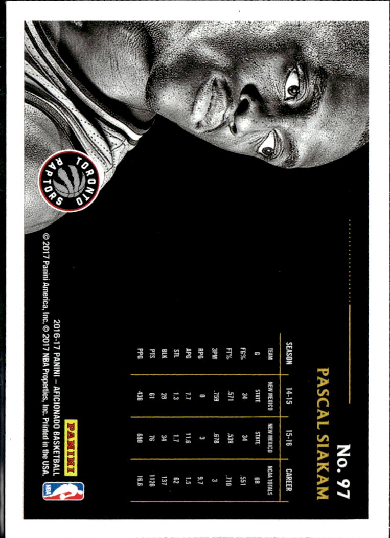 Pascal Siakam 2016-17 Panini Aficionado RC Rookie Toronto Raptors