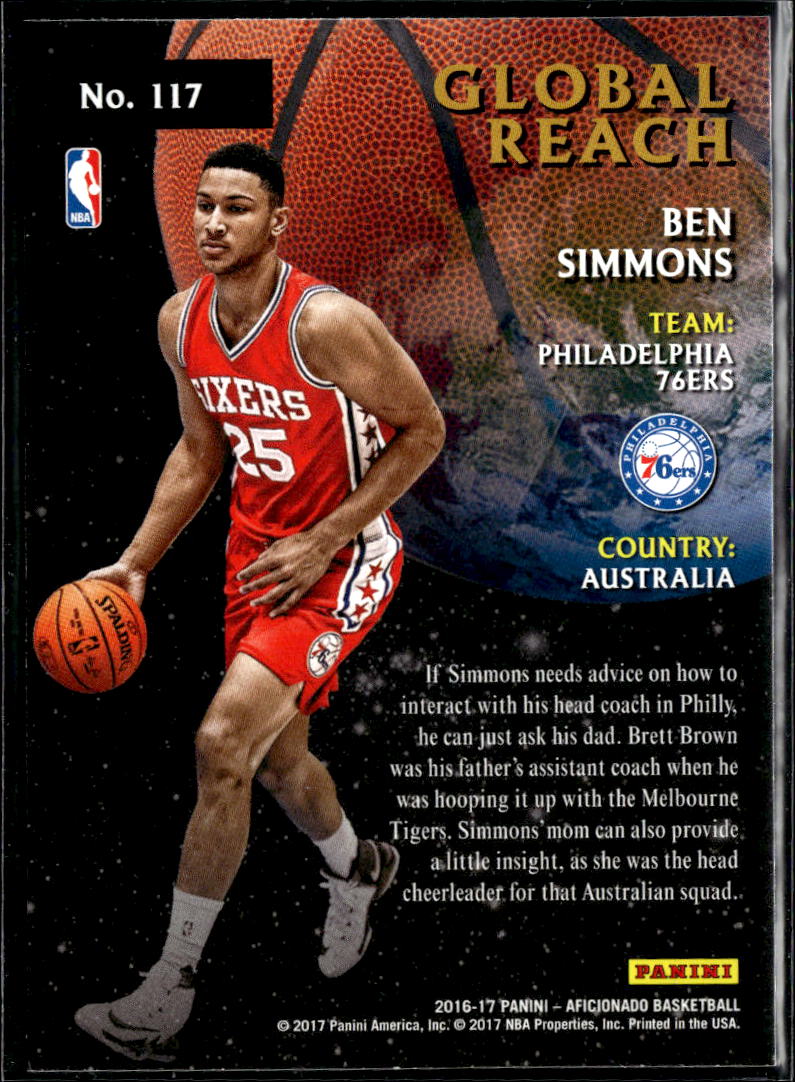 Ben Simmons 2016-17 Panini Aficionado RC Global Reach Philadelphia 76ers