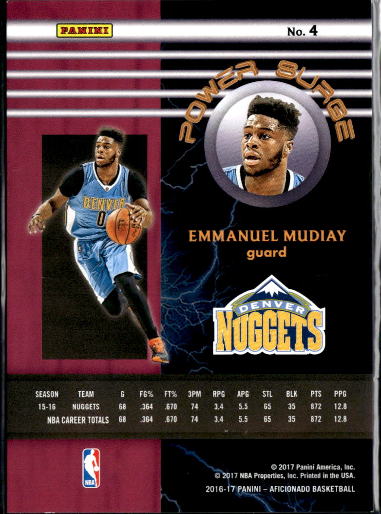 Emmanuel Mudiay 2016-17 Panini Aficionado Artist's Proof 32/99 Denver Nuggets