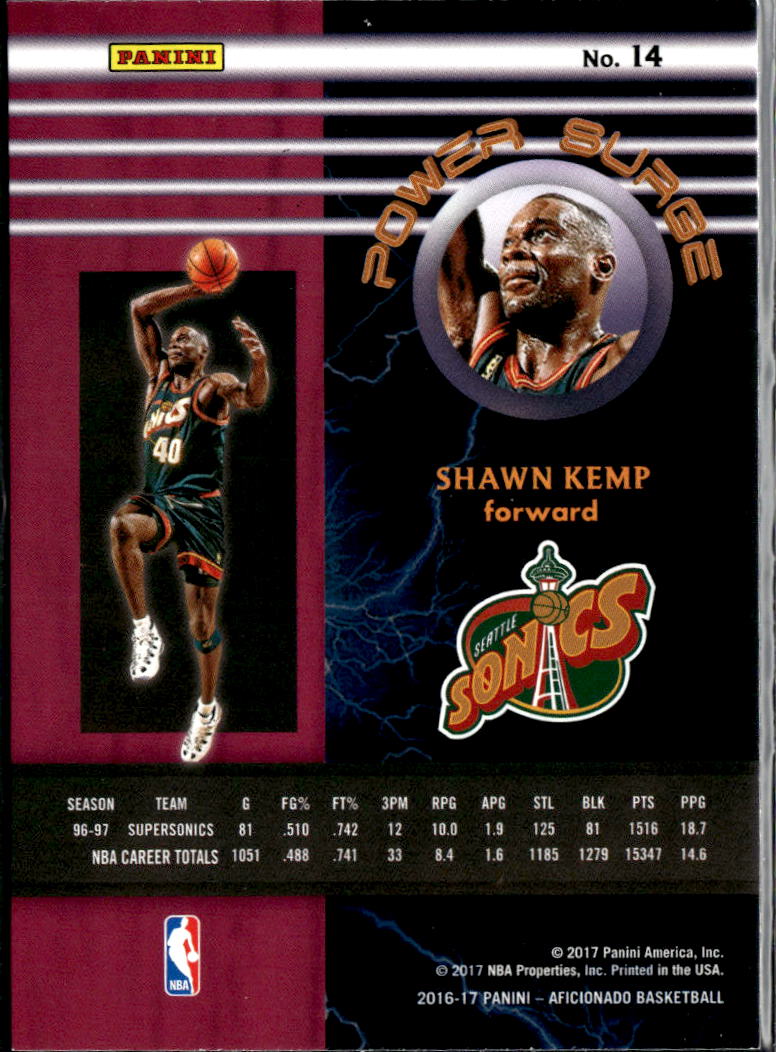 Shawn Kemp 2016-17 Panini Aficionado Power Surge Seattle SuperSonics