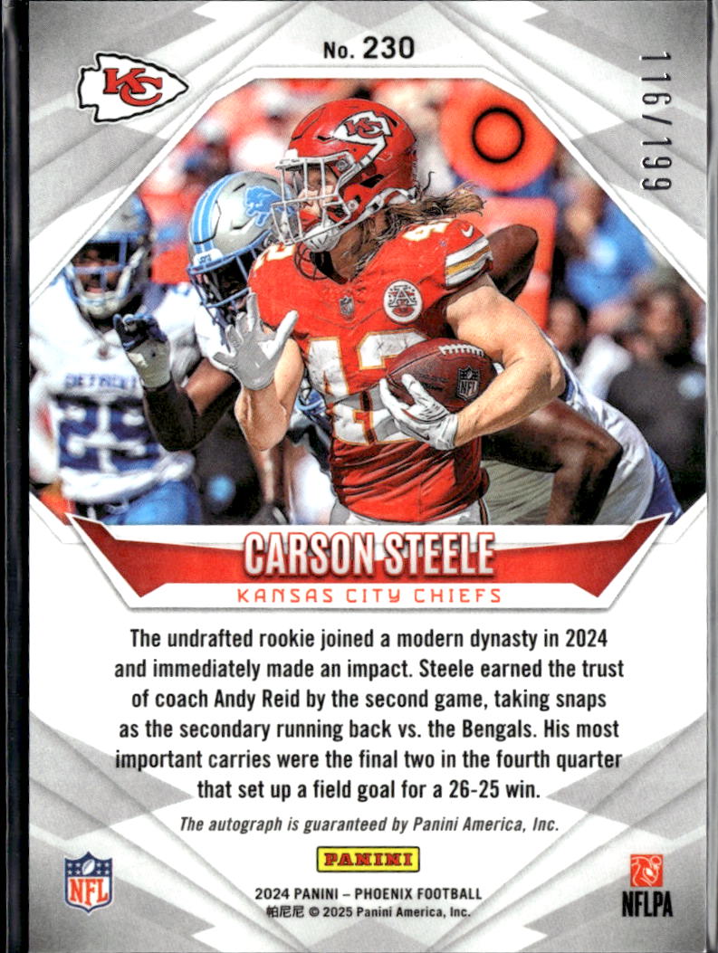 Carson Steele 2024 Phoenix Auto Autograph RC /199 Kansas City Chiefs