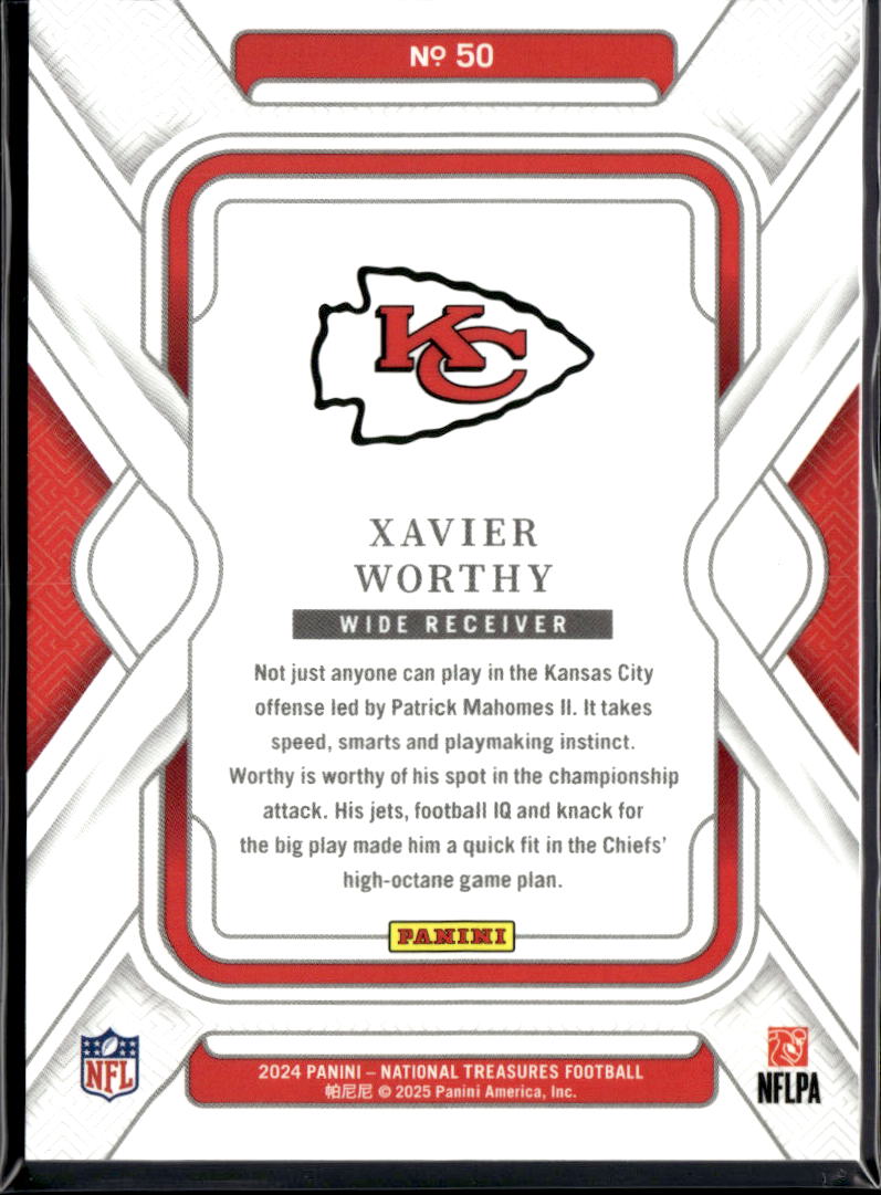 Xavier Worthy 204 National Treasures Rookie RC 98/99 #50 Kansas City Chiefs