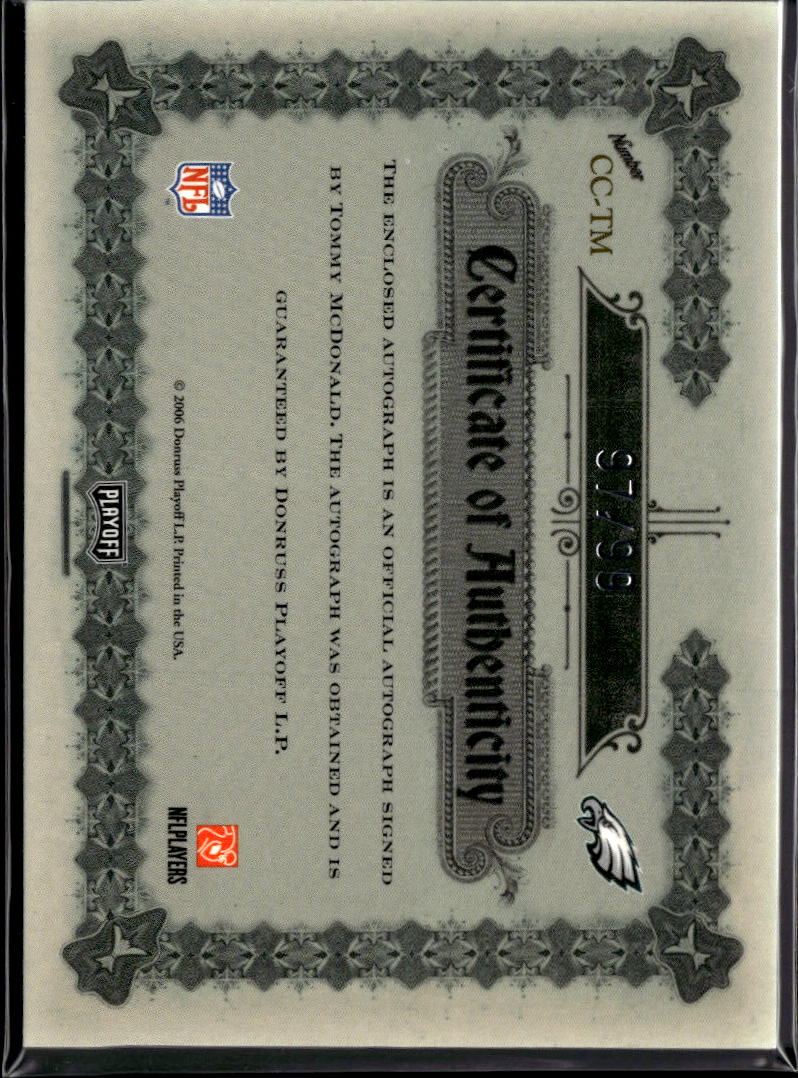 Tommy McDonald 2006 National Treasures Auto Autograph 97/99 Sooners Eagles
