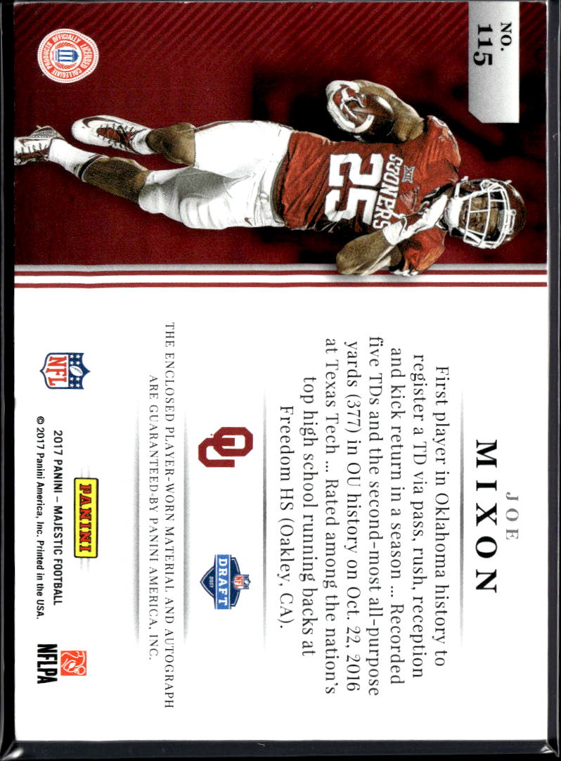 Joe Mixon 2017 Majestic Auto Autograph Patch RC 5/199 Oklahoma Sooners