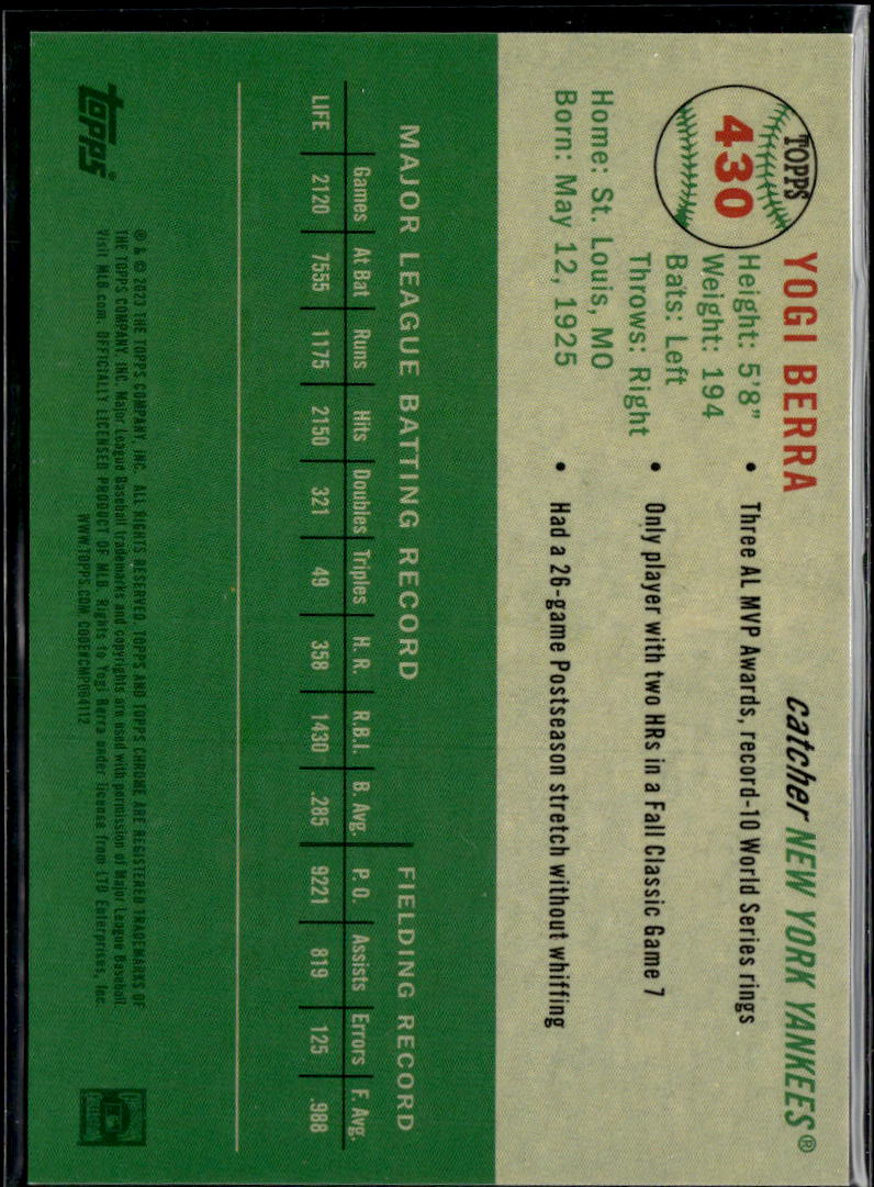 Yogi Berra 2023 Topps Chrome Platinum Rose Gold Toile 9/75 New York Yankees