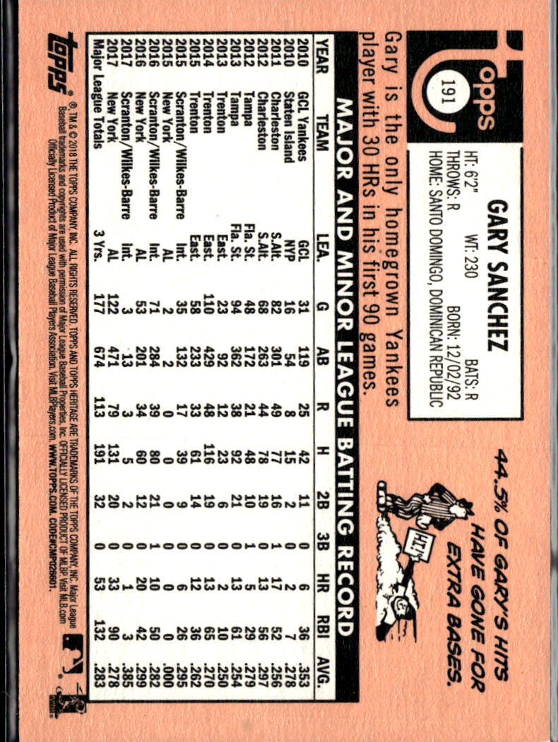 Gary Sanchez 2018 Topps Heritage Action Variation SSP New York Yankees