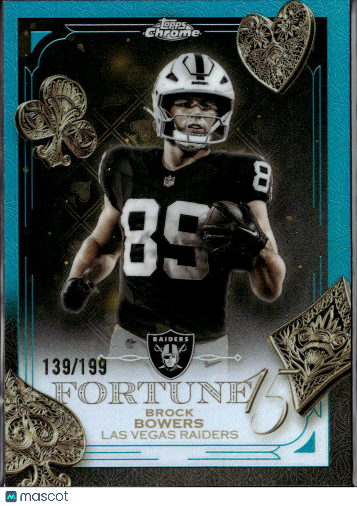 Brock Bowers 2025 Topps Chrome Fortune Aqua Refractor /199 Las Vegas Raiders