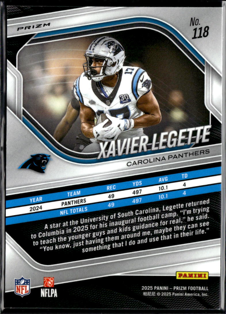 Xavier Legette 2025 Prizm Black White Checkerboard SSP Carolina Panthers