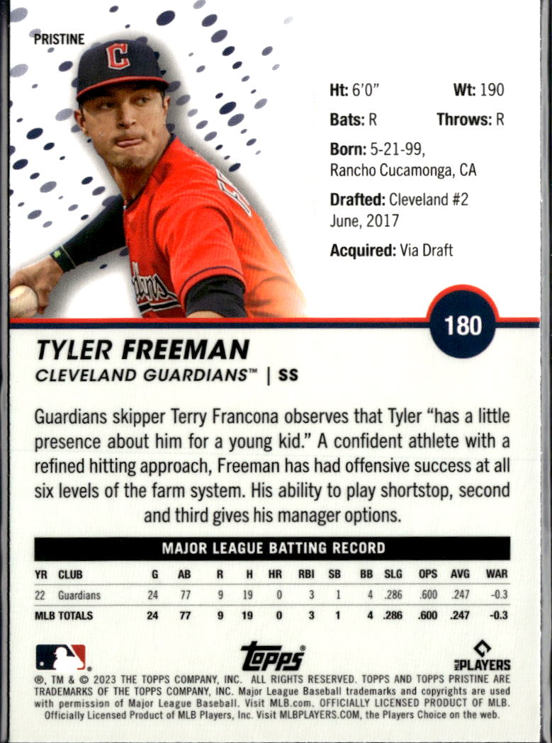 Tyler Freeman 2023 Topps Pristine Rookie RC Cleveland Guardians