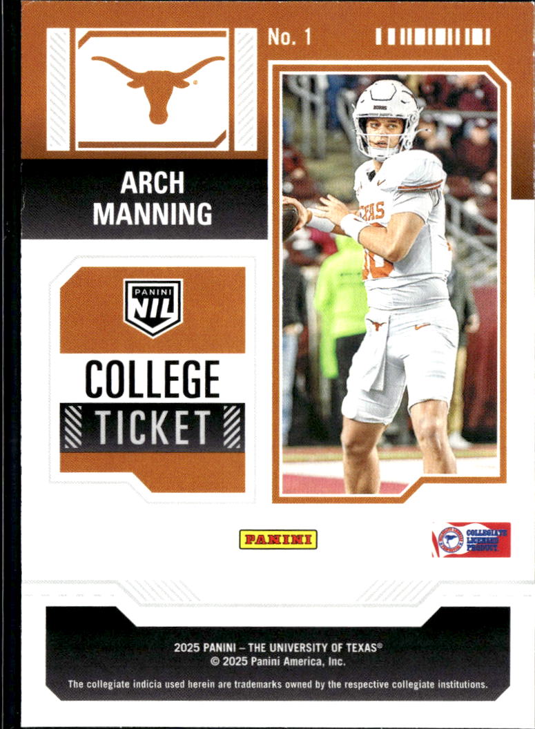 Arch Manning 2025 Contenders College Ticket Rookie RC Texas Longhorns