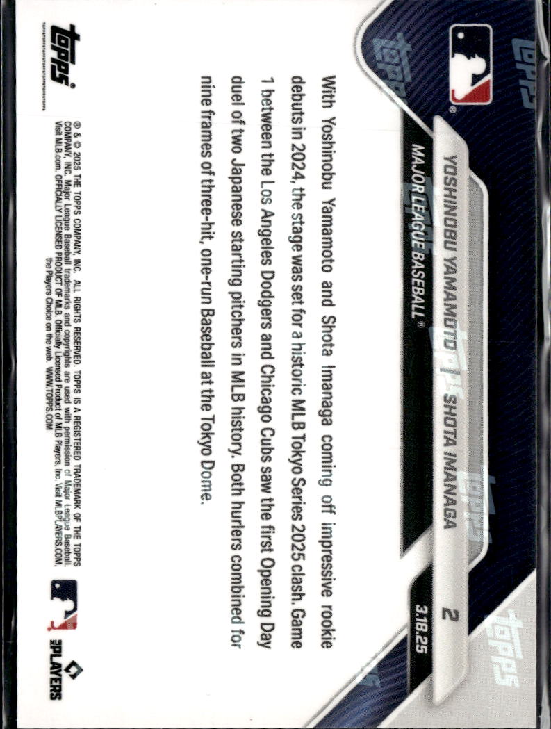 Yoshinobu Yamamoto Shota Imanaga 2025 Topps Now Tokyo #2 Dodgers Cubs