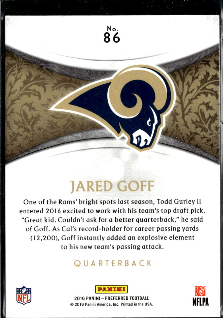 Jared Goff 2016 Crown Royale Rookie RC Lions Los Angeles Rams
