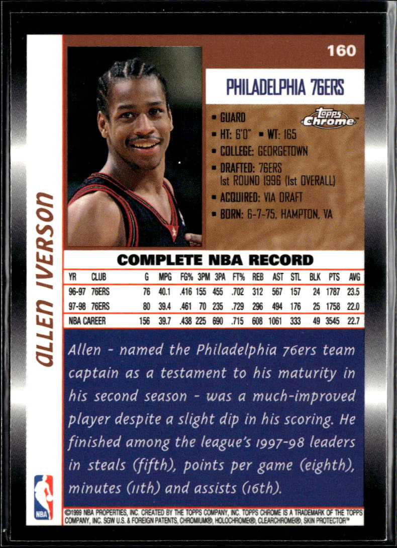 Allen Iverson 1999 Topps Chrome #160 Philadelphia 76ers