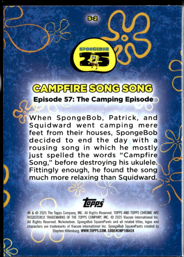 Campfire Song Song 2025 Topps Chrome SpongeBob SquarePants Insert #S-2